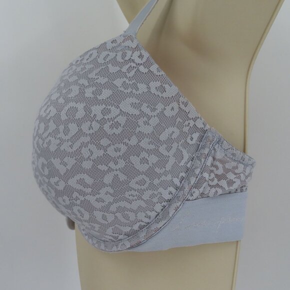 PINK Victorias Secret 34D Bra Wear Everywhere Super Push Up Gray Leopard Mesh - Picture 4 of 15